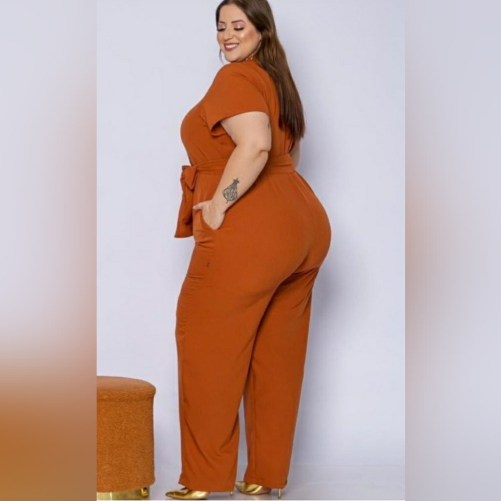 🚫SOLD🚫Ava & Viv Cognac Brown Jumpsuit with Semi Wide-Leg Design EUC SIZE 3XL - Picture 6 of 8
